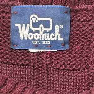 VTG Woolrich Mens Deep Burgundy Green Window Pane Cable Knit Sweater